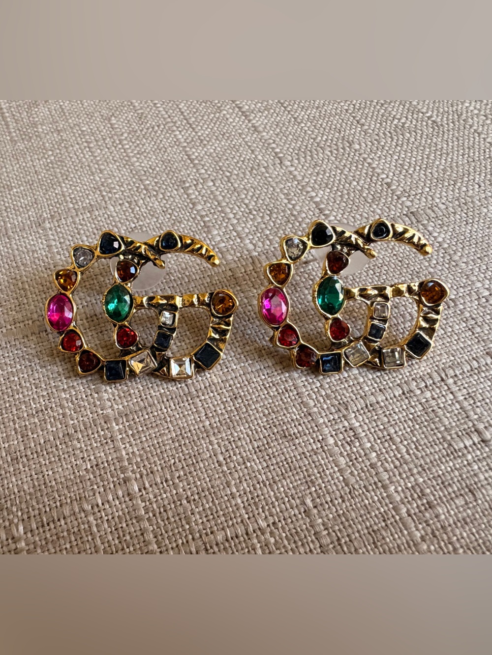 Gucci Gold-Tone Multicolor Crystal Double G Earrings